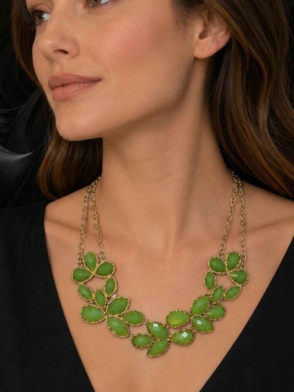 3/$30 Y2k Lime Green Goddess Bib Double Chain Necklace